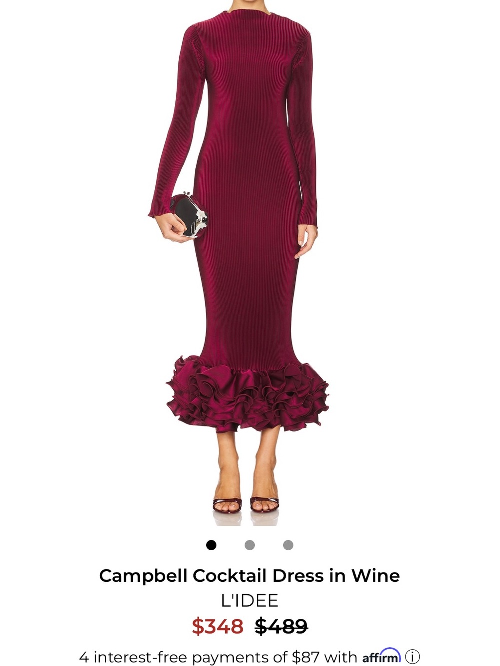 Long-Sleeve Ruffle-Hem Cocktail Dress in Wine